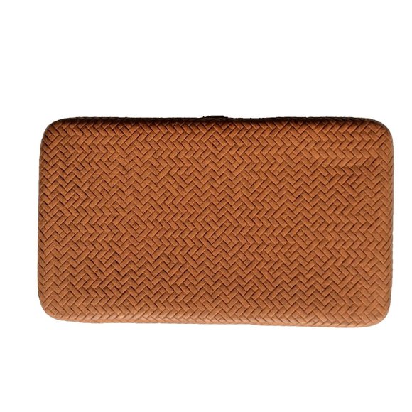 Tan Clutch Wallet Purse - Braided Herringbone Pattern - Picture 1 of 4